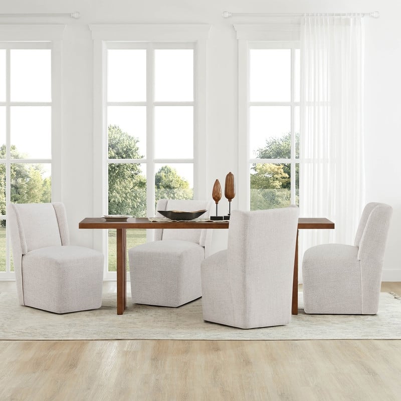 Spruce & Spring Iris Modern Upholstered Fabric Dining Chair with Casters - Set of 4 - Wheat(Multi-colored)