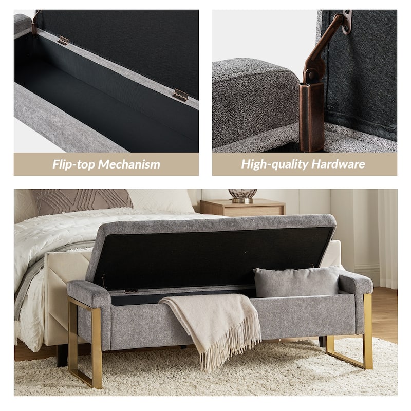 Alina Modern Upholstered Flip Top Storage Bench with Metal Legs by HULALA HOME