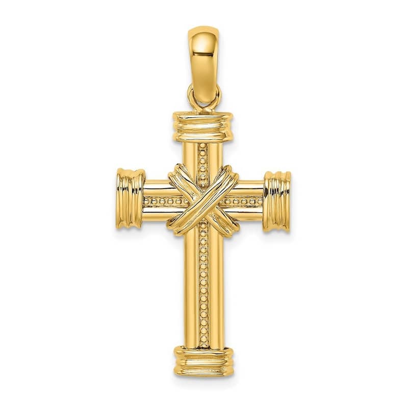 Curata 14k Yellow or White Gold Beaded Cross With Double X Center and Triple Endcaps Necklace 19mm x 33mm
