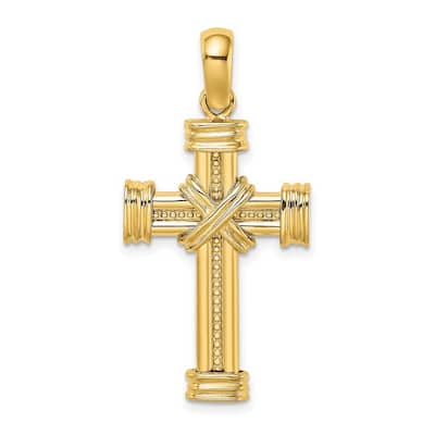 Curata 14k Yellow or White Gold Beaded Cross With Double X Center and Triple Endcaps Necklace 19mm x 33mm