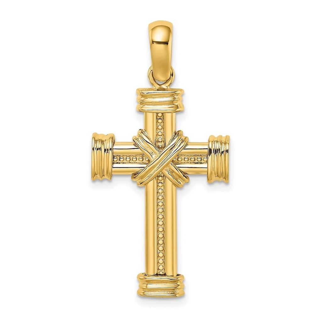 Curata 14k Yellow or White Gold Beaded Cross With Double X Center and Triple Endcaps Necklace 19mm x 33mm