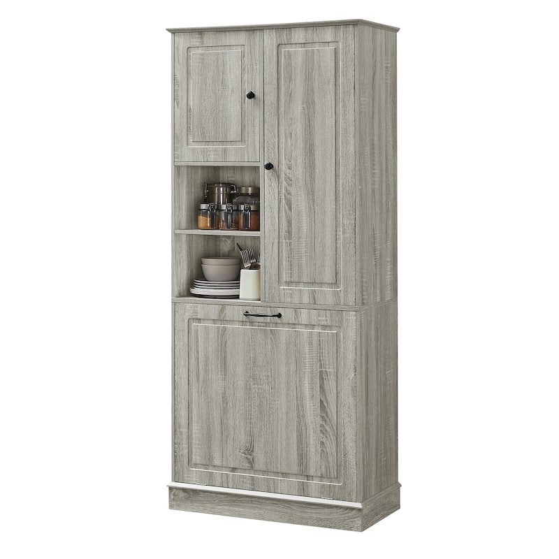 Storage Cabinet with Flip-Out Basket, Bathroom Cabinet with 2 Doors & Adjustable Shelves, Freestanding Floor Cabinet