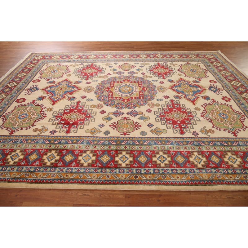 Geometric Kazak Rug Hand-Knotted Bedroom Wool Carpet - 8'11"x 11'8"