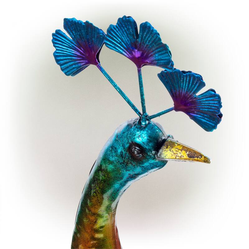 Alpine Corporation 23" Tall Outdoor Metallic Peacock Tail Spread Yard Statue Decoration, Multicolor