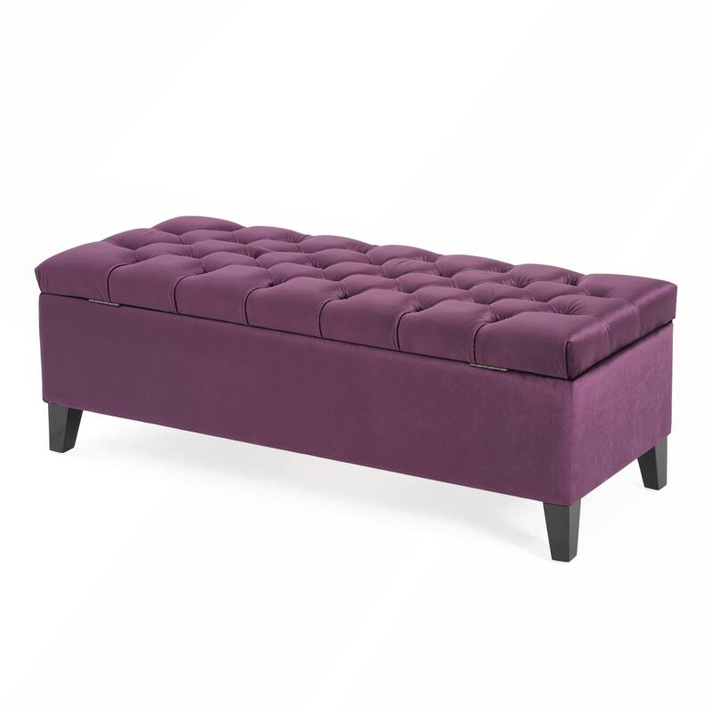 Button-Tufted Storage Ottoman with Diamond Stitching for Modern Living and Extra Seating