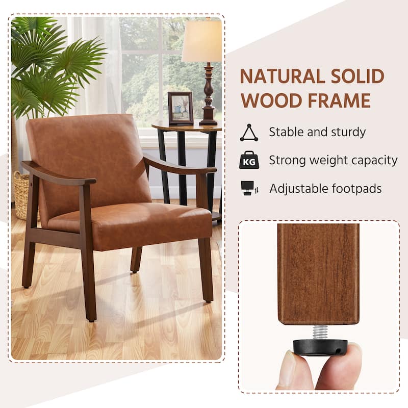 Yaheetech Upholstered Accent Chair Boucle Armchair with Solid Wood Legs - 24.5" L × 28" W × 29" H