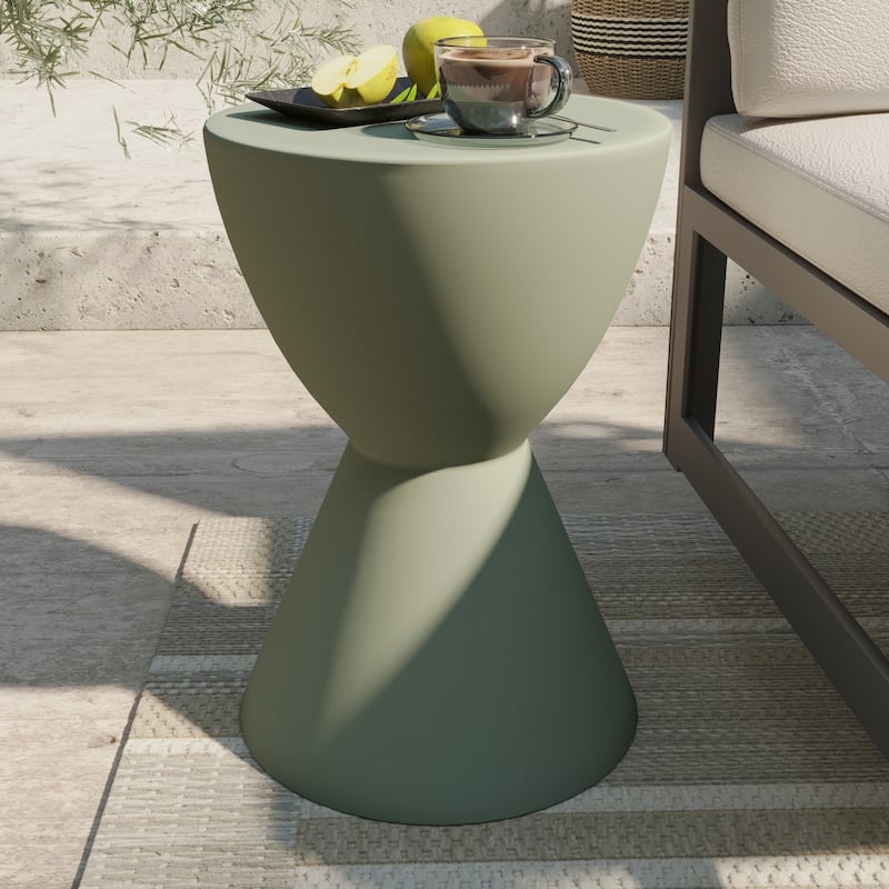 Loft 14-Inch Modern Round Accent Fiberstone Side Table for Indoor Outdoor Patio, Living Room, or Home Office