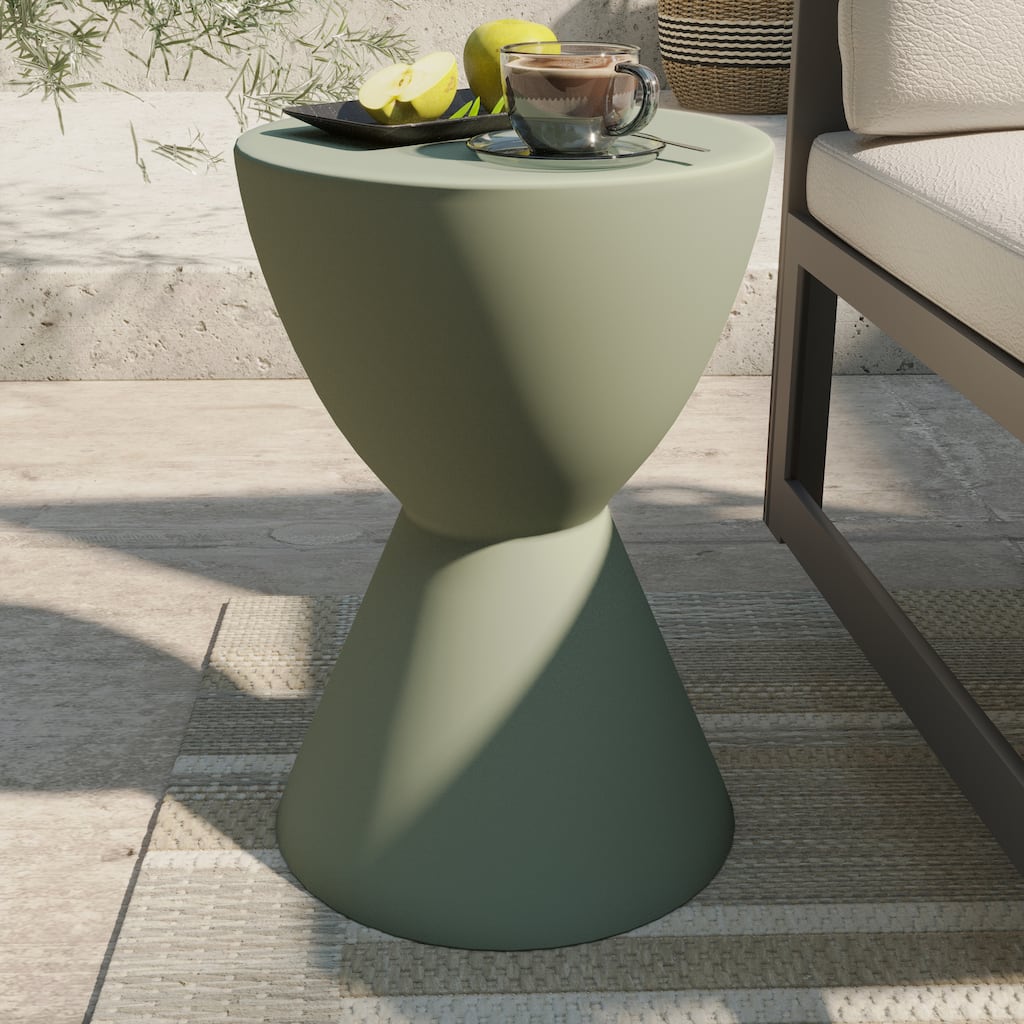 Loft 14-Inch Modern Round Accent Fiberstone Side Table for Indoor Outdoor Patio, Living Room, or Home Office