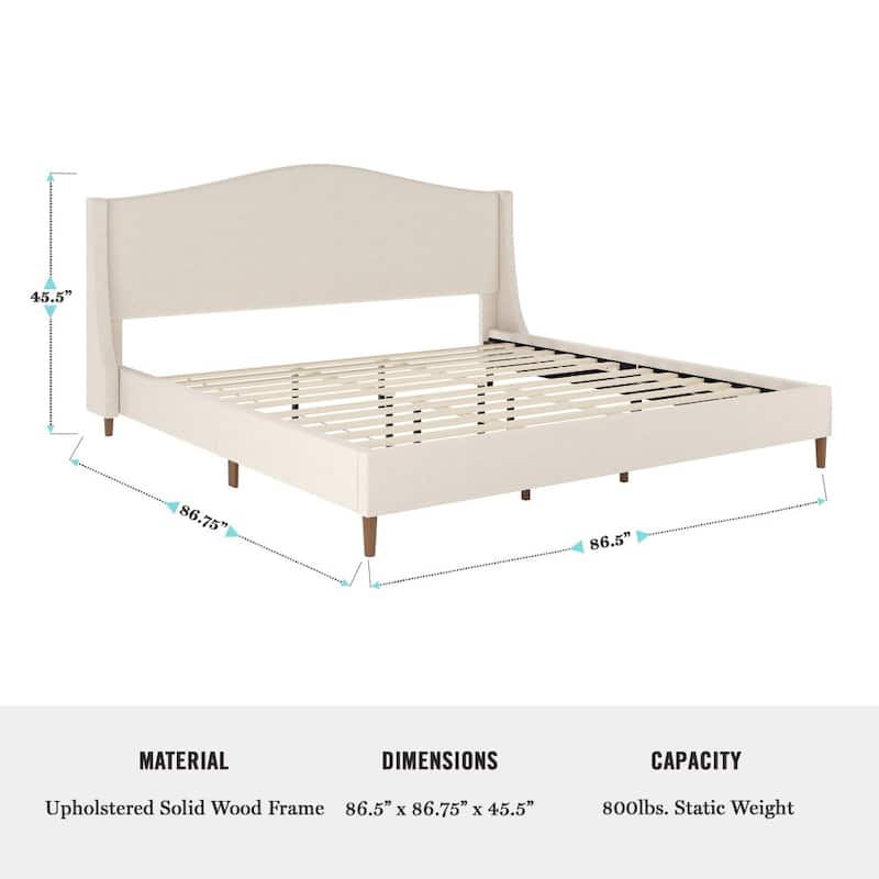 Martha Stewart Upholstered Platform Bed with Curved Headboard