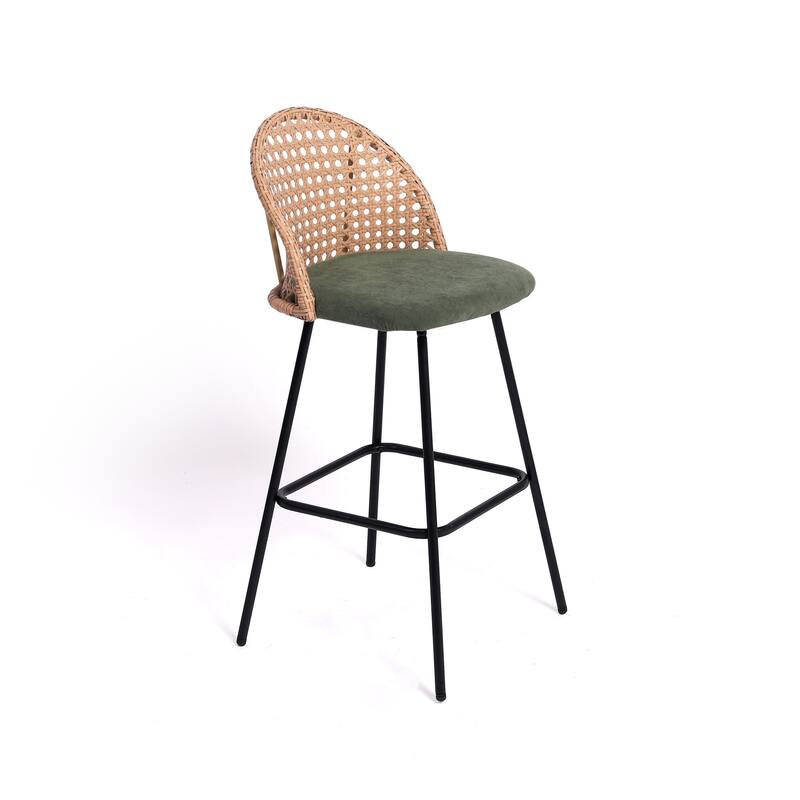 Coastal Rattan Back Counter Height Upholstered Bar Stools