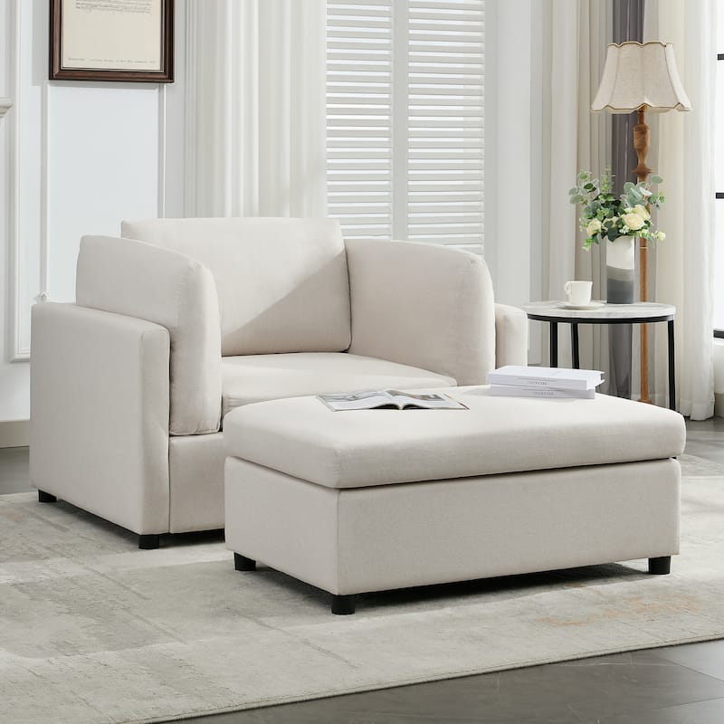 Modern Oversized Armchair with Ottoman
