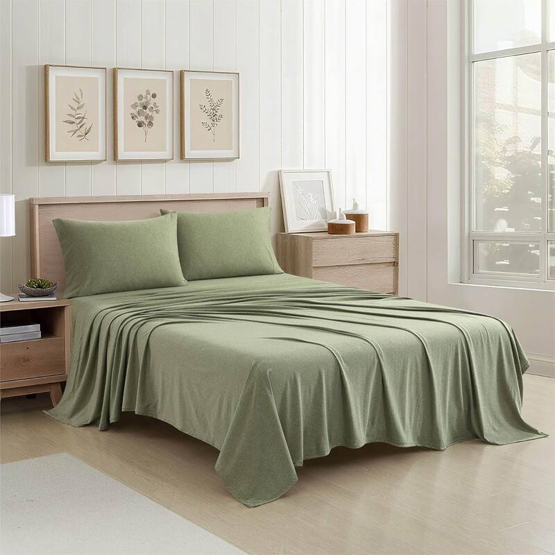 Aeropostale Super Soft Heather Green Jersey Knit Sheet Set All-Season Comfort