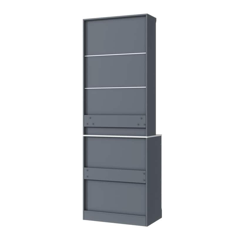 Modern 83.7-Inch Tall Kitchen Pantry with Faux Marble Top, Display Cabinet, 5 Drawers & Adjustable Shelf‌