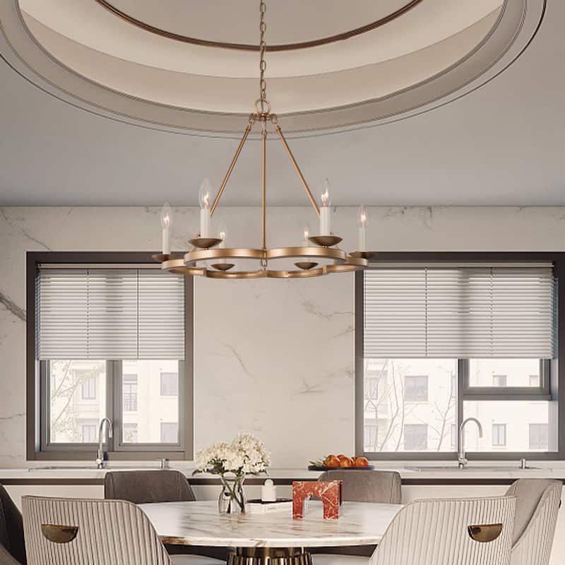 Mid-Century Modern 6-light Wagon Wheel Chandelier Circle Candle Dining Room Lights - L23.5" x W23.5 " xH20.5"
