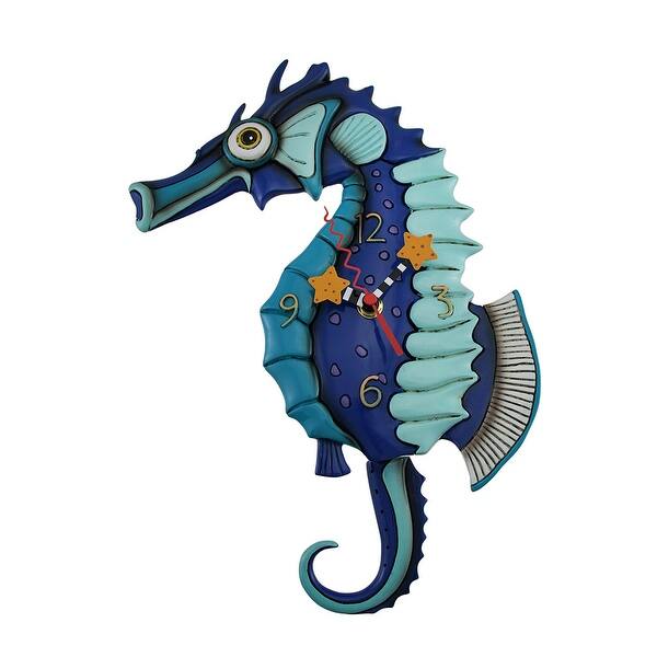 slide 2 of 3, Allen Designs Salty Seahorse Blue Pendulum Wall Clock - 13 X 8.5 X 1.5 inches