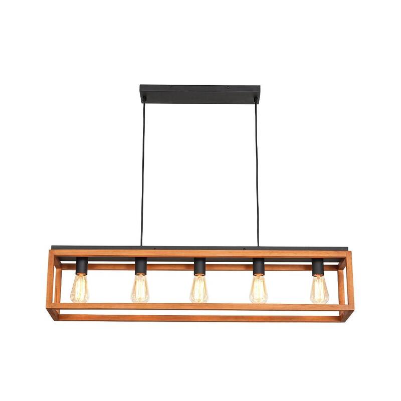 Rustic Oak Wooden Rectangular Cage Island Chandelier Ceiling Light - 39.4 Inches