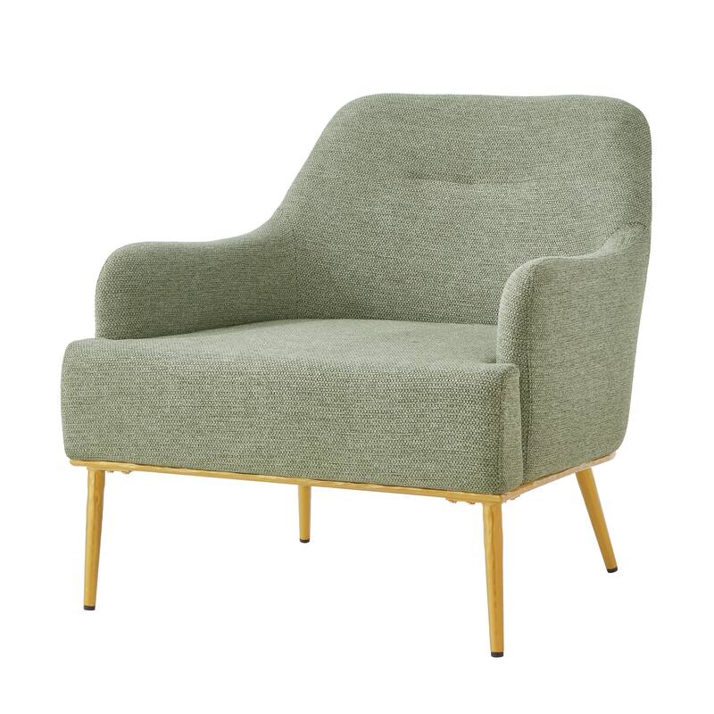 Modern Accent Chair Upholstered Armchair Single Sofa Chair with Curved Backrest and Gold Metal Legs for Living Room