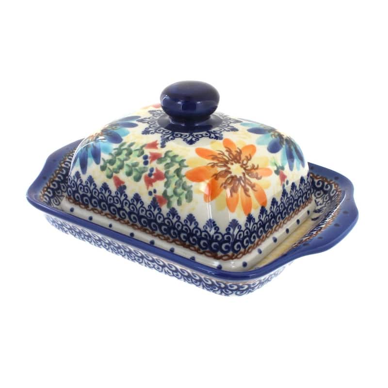 Blue Rose Polish Pottery 67 Vena Butter Dish - Autumn Burst