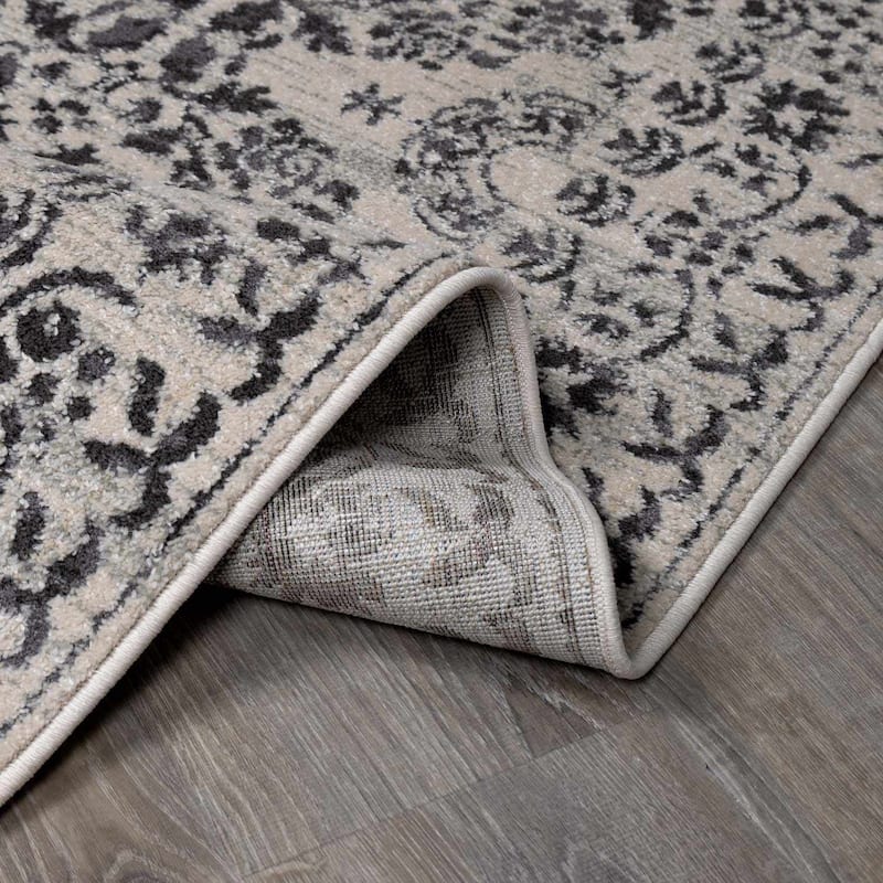 Hauteloom Megargel Living Room, Bedroom Area Rug - Charcoal, Medium Gray, Off White - 2' x 2'11"