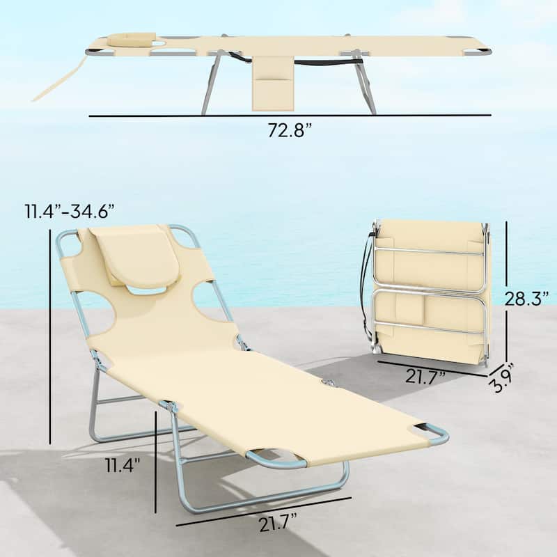 Outsunny Chaise Lounge Chair Outdoor Set of 2 with Face Arm Hole, 5-Position Reclining Face Down Tanning Chair with Carry Strap