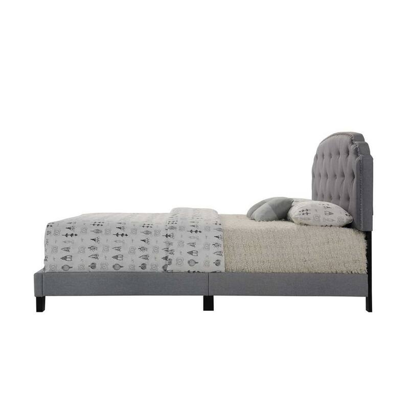 Queen Upholstered Bed with Arched Button-Tufted Headboard and Low Footboard, Padded Fabric Frame with Rubberwood Legs
