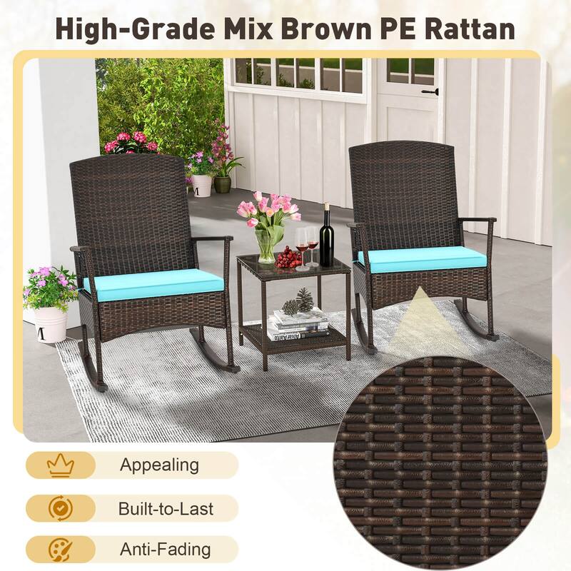 Costway 3 Piece Patio Rocking Set Wicker Rocking Chairs with 2-Tier - See Details