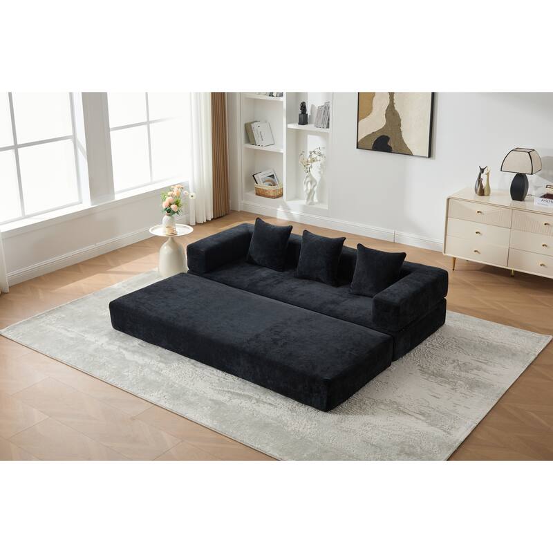 Queen Foldable Sofa Bed, 6-in-1 Convertible Sleeper Sofa with Mattress, Chaise Lounge Loveseat with Removable Cover