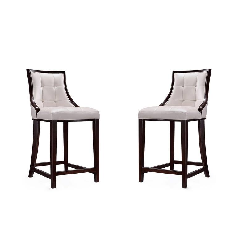 Manhattan Comfort Fifth Ave Dark Walnut Counter Height Bar Stool (Set of 2) - Pearl White
