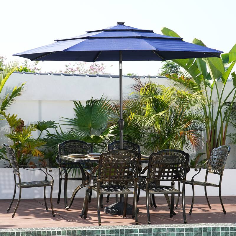Clihome 11-Ft Patio UV Protection Market Umbrella With LED Lights