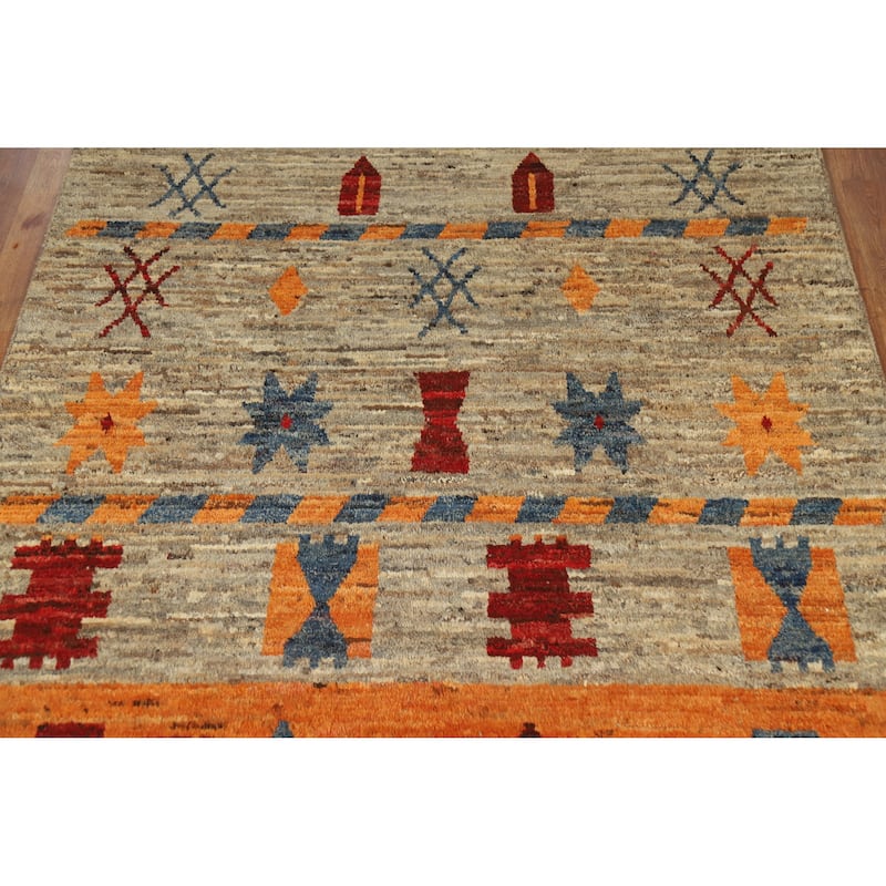 Geometric Moroccan Oriental Area Rug Hand-Knotted Wool Carpet - 5'8" x 7'6"