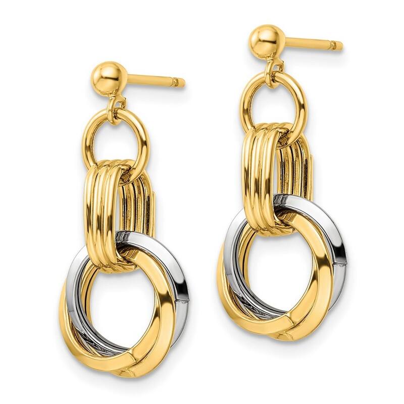 Curata 14k Two tone Gold Polished Intertwined Circles Post Earrings 25x12mm