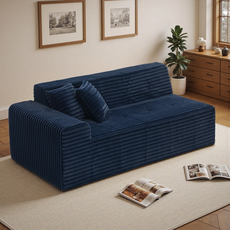 Corduroy Oversized Low-back Modular Loveseat Chaise with Pillow