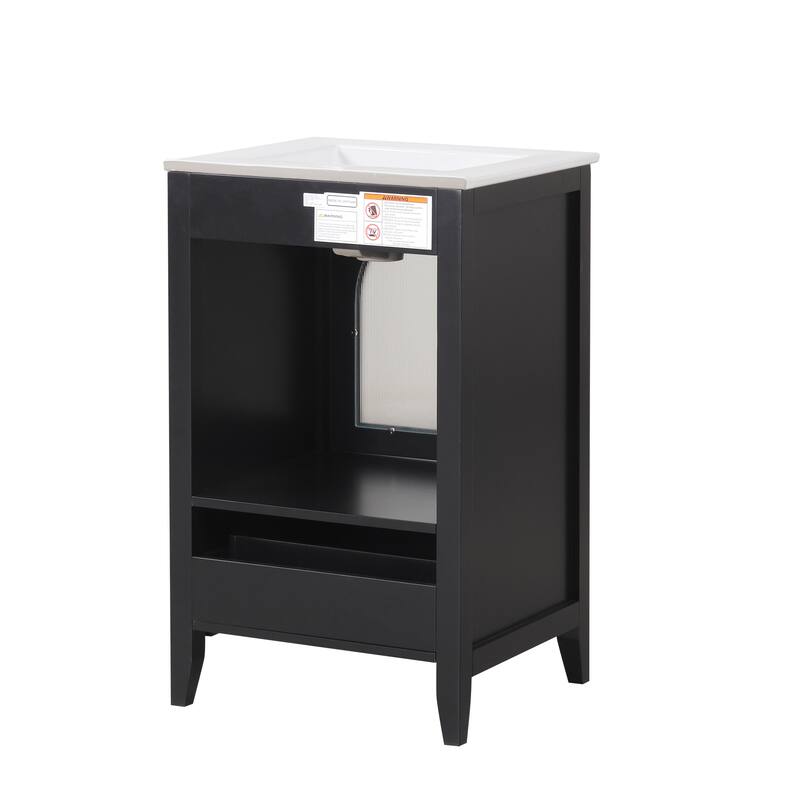 20" Vanity for Bathroom with Storage Cabinet, Soft Closing Glass Door, Sink, Drawer and Silver Metal Knobs