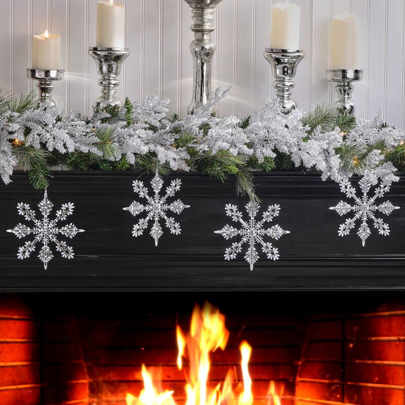 8" Crystal Look Snowflake Ornament Set of 4