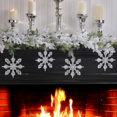 8" Crystal Look Snowflake Ornament Set of 4