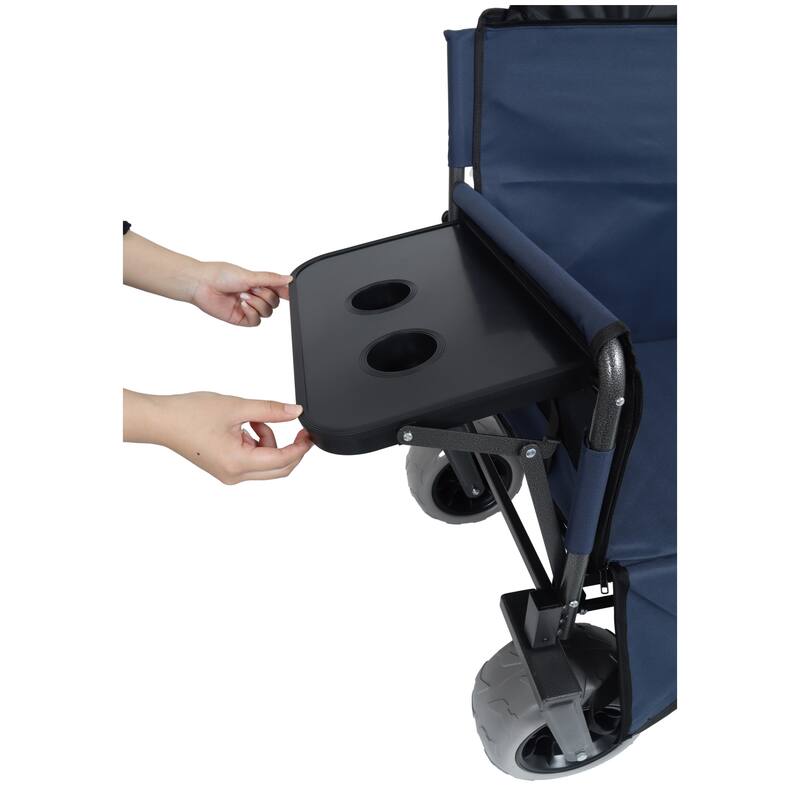 3-In-1 Folding Wagon With Bench Seat & Rear-Mounted Folding Tabletop - 500lbs Capacity, 9"X4" Beach Tires