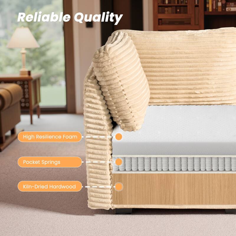 HOOOWOOO Modular U-shaped Corduroy Fabric Sectional Sofa Couch with Ottoman