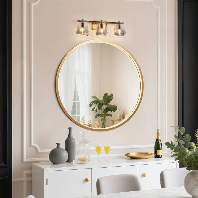 Modern Gold 3-Light Bathroom Vanity Light Textured Glass Wall Sconce - 23.6" W x 8" H x 5.9" D