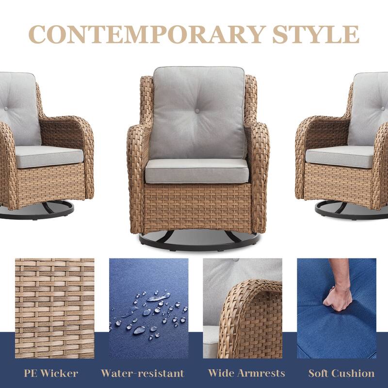 Outdoor Swivel Rocker Wicker Patio Chairs Set of 3