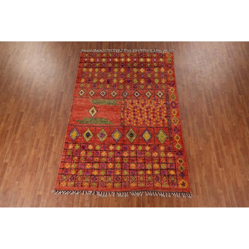 Orange Moroccan Oriental Area Rug Hand-Knotted Wool Carpet - 6'9" x 10'2"