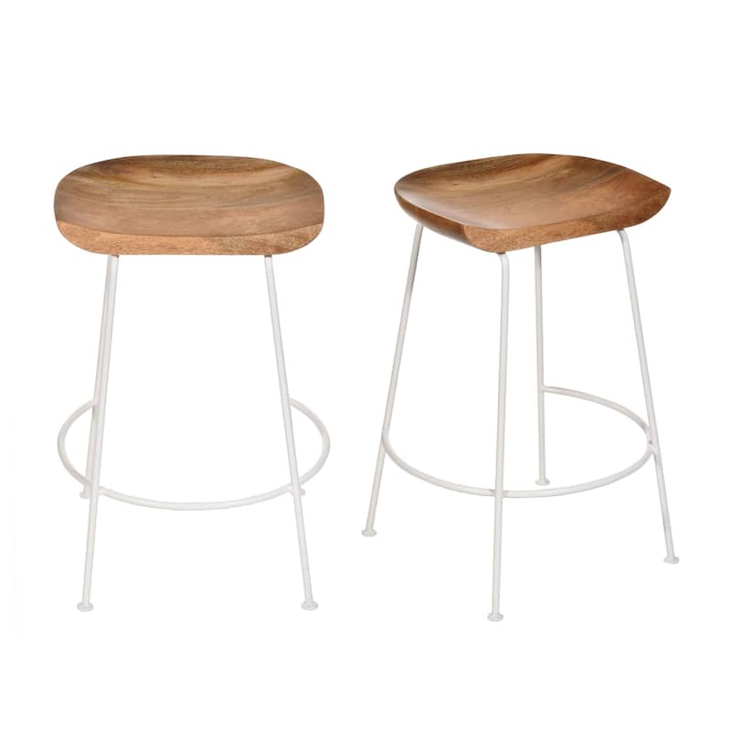 Set of 2 Brown and White Counter Stools with Curved Seat 24.5"