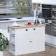 HOMCOM Fluted-Style Wooden Kitchen Island, Countertop with Drop Leaf, Drawer, Open Shelves, Storage - White