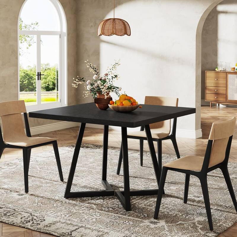 Industrial Dining Table for 4, 31.5” Square Dinner Table for Kitchen