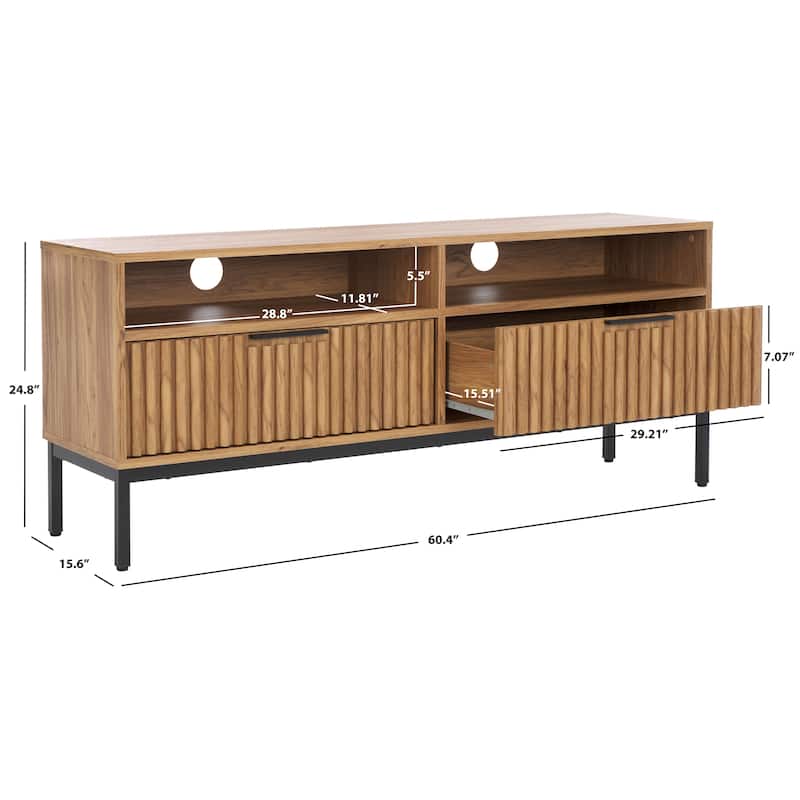 SAFAVIEH Lylia 2-Drawer 2-Shelf Entertainment Media Stand (Fits up to 65" Flatscreen TV) - 60.4 in. x 15.6 in. x 24.8 in.