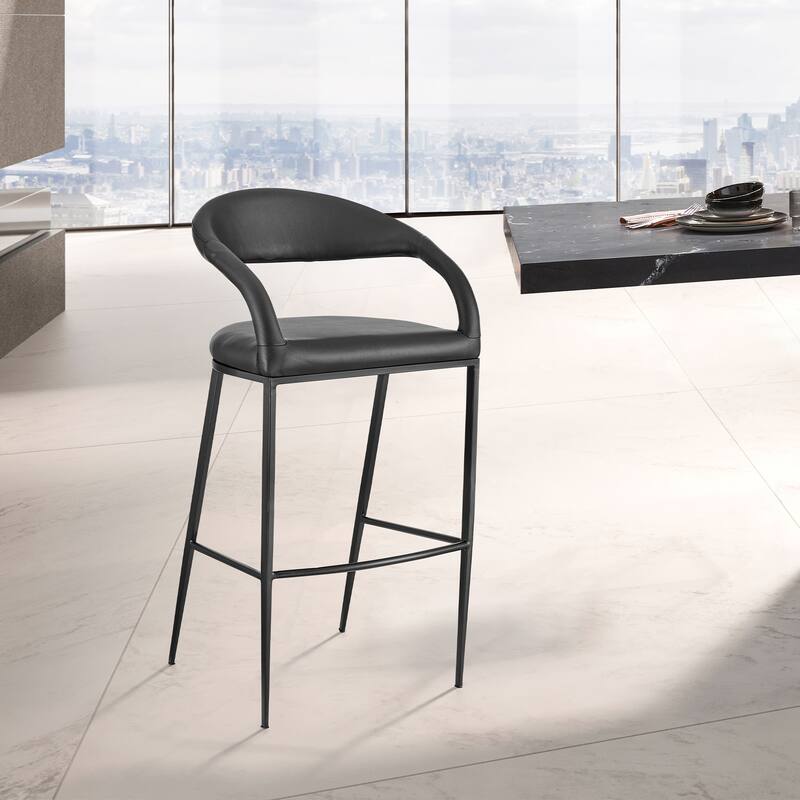 Ramona Upholstered Barrel Back Bar or Counter Height Bar Stool - Black - Bar Height
