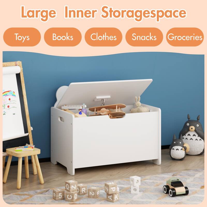 Kids Toy Box,Children Wooden Organizer Storage Chest With Safety Hinged Lid For Ages 2+