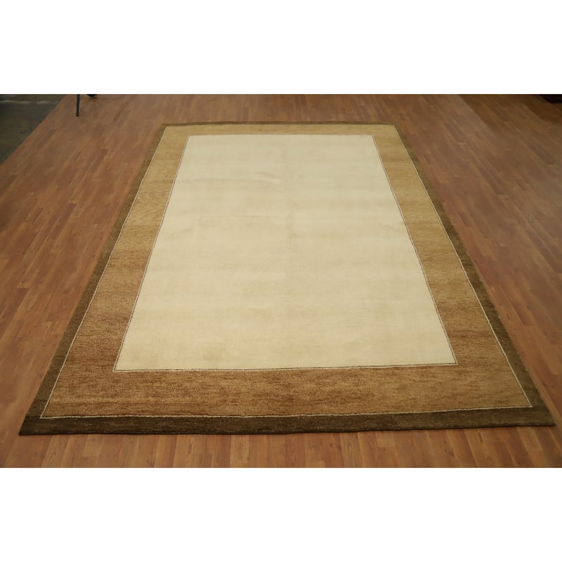 Hand Knotted Oriental 100% Wool Carpet Modern Solid Beige & Ivories Gabbeh Area Rug - 11' 8'' X 8' 3''