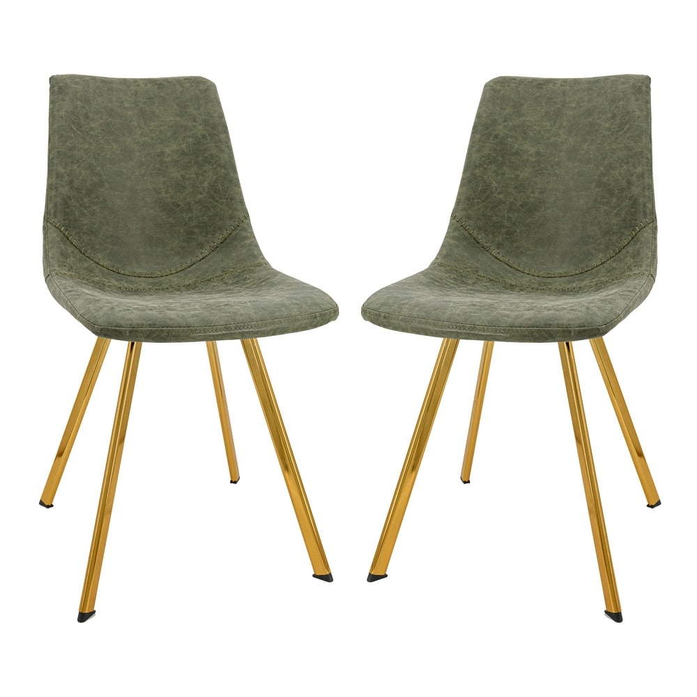 Markley Leather Dining Chair Set of 2 With Gold Metal Legs Modern Accent Side Chair