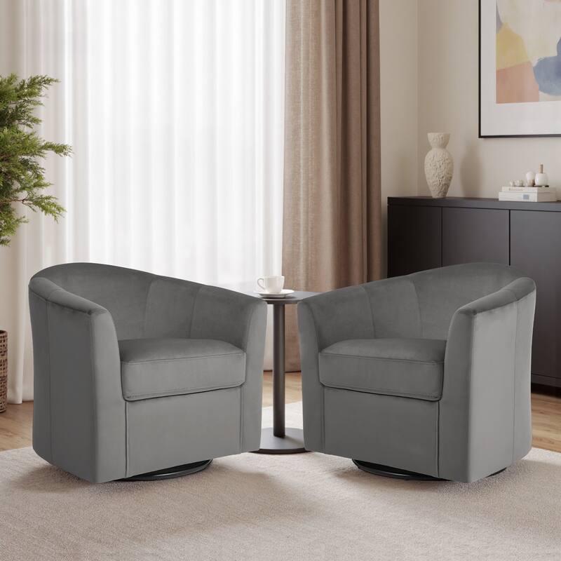 2 Set Modern Upholstered Swivel Barrel Chair Living Room Accent Chair