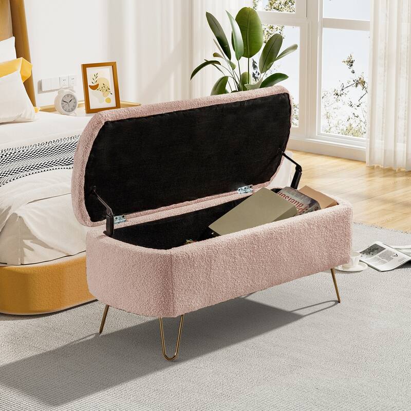 Ouyessir Modern Sherpa Storage Bench, Ottoman with Storage